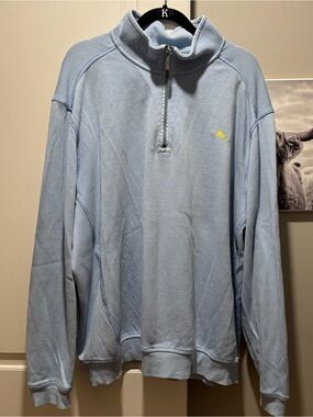 TOMMY BAHAMA Relax XXL light blue Color 1/4 Zip Long Sleeve Sweater 100% Cotton
